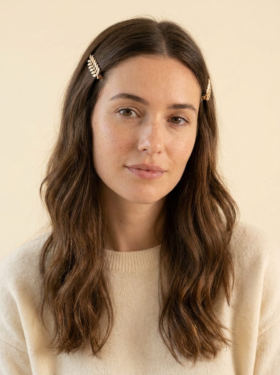 Lange Haare mit zwei kleinen Spangen - haarspangen